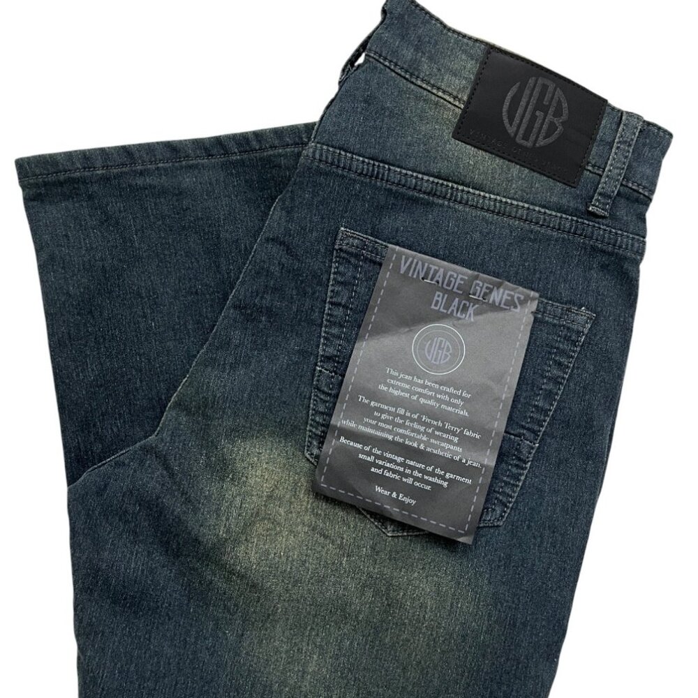 30x30 French Terry Denim Relaxed Fit Men’s Jeans by Vintage Genes Black VGB